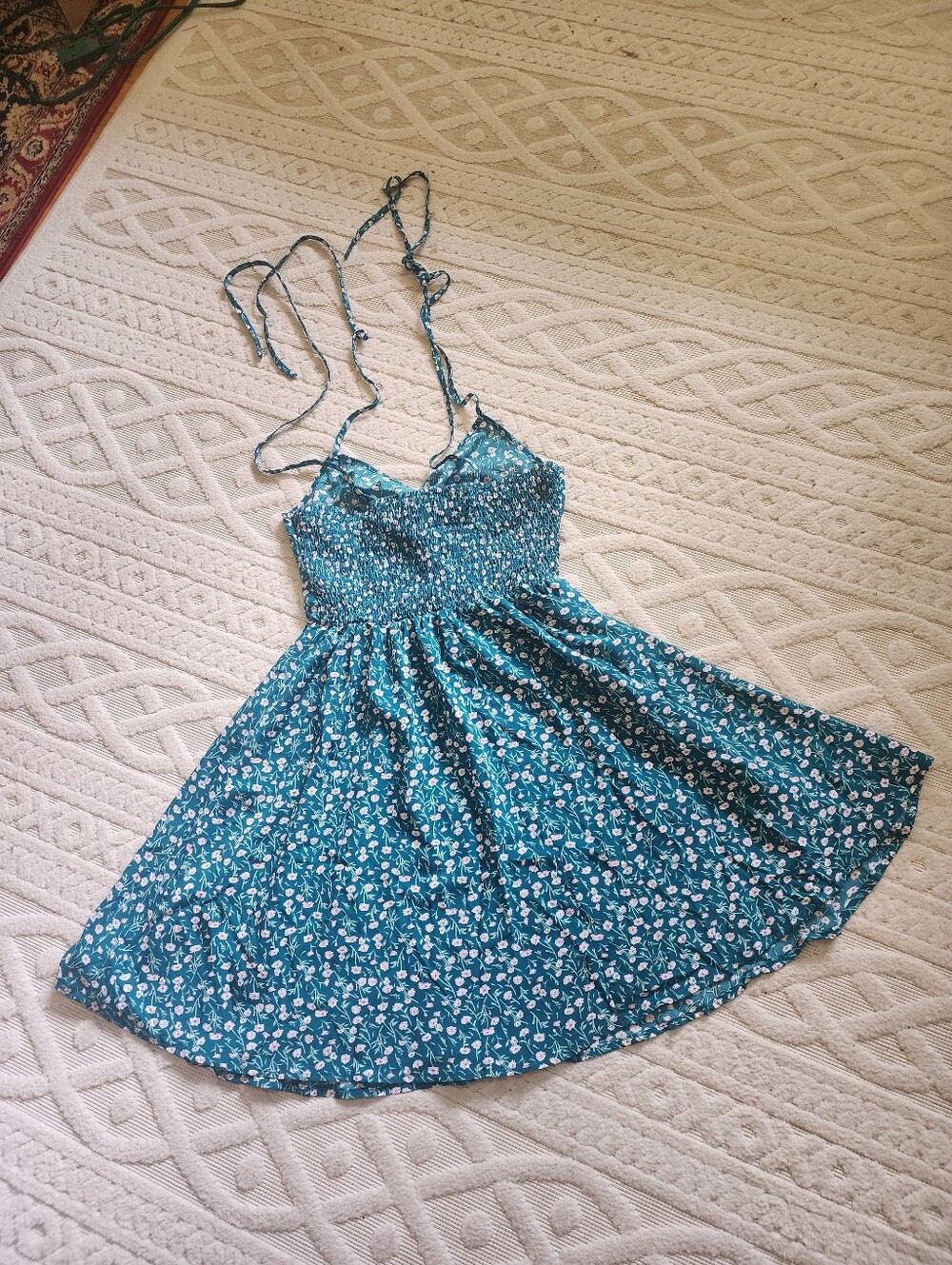 XS SHEIN Green Floral Dress with Pink Blossoms - Picture 7 of 9
